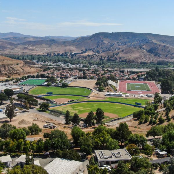 Aerial view of Moorpark College sports fields.