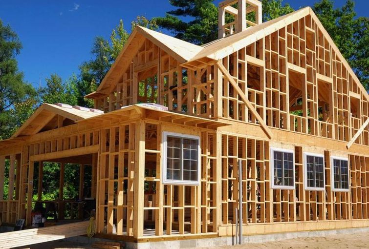 Framed home under construction.
